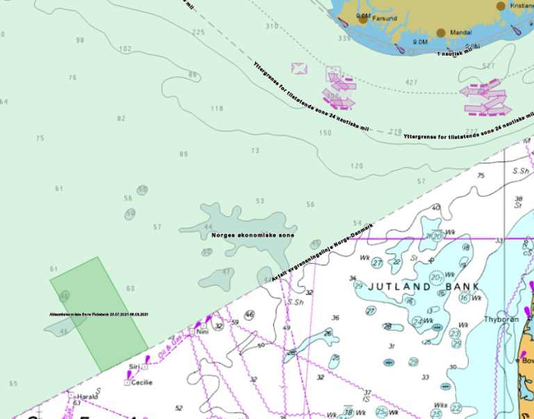 Kart over aktsomhetsomrade på Store Fiskebank